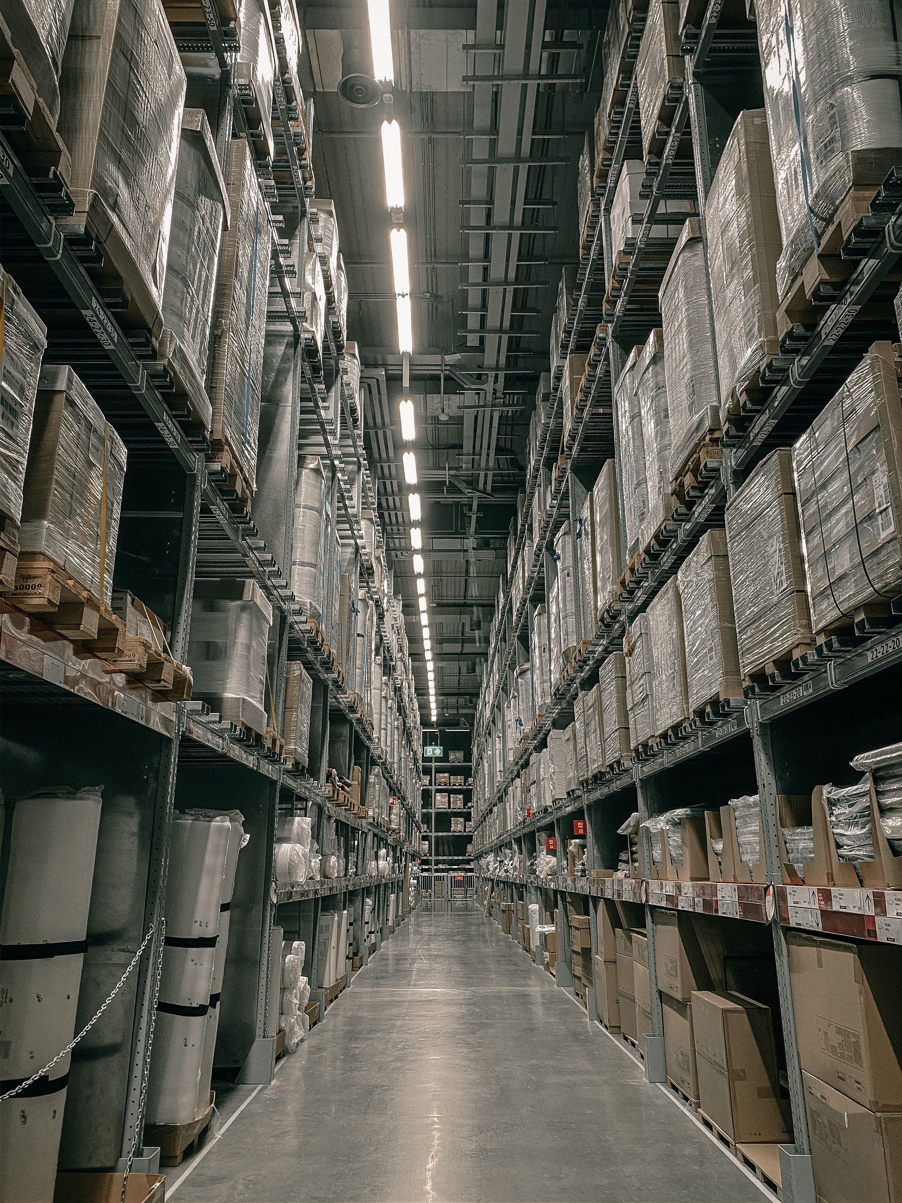 Warehouse shelves prepared for export e-bike inventory and parts