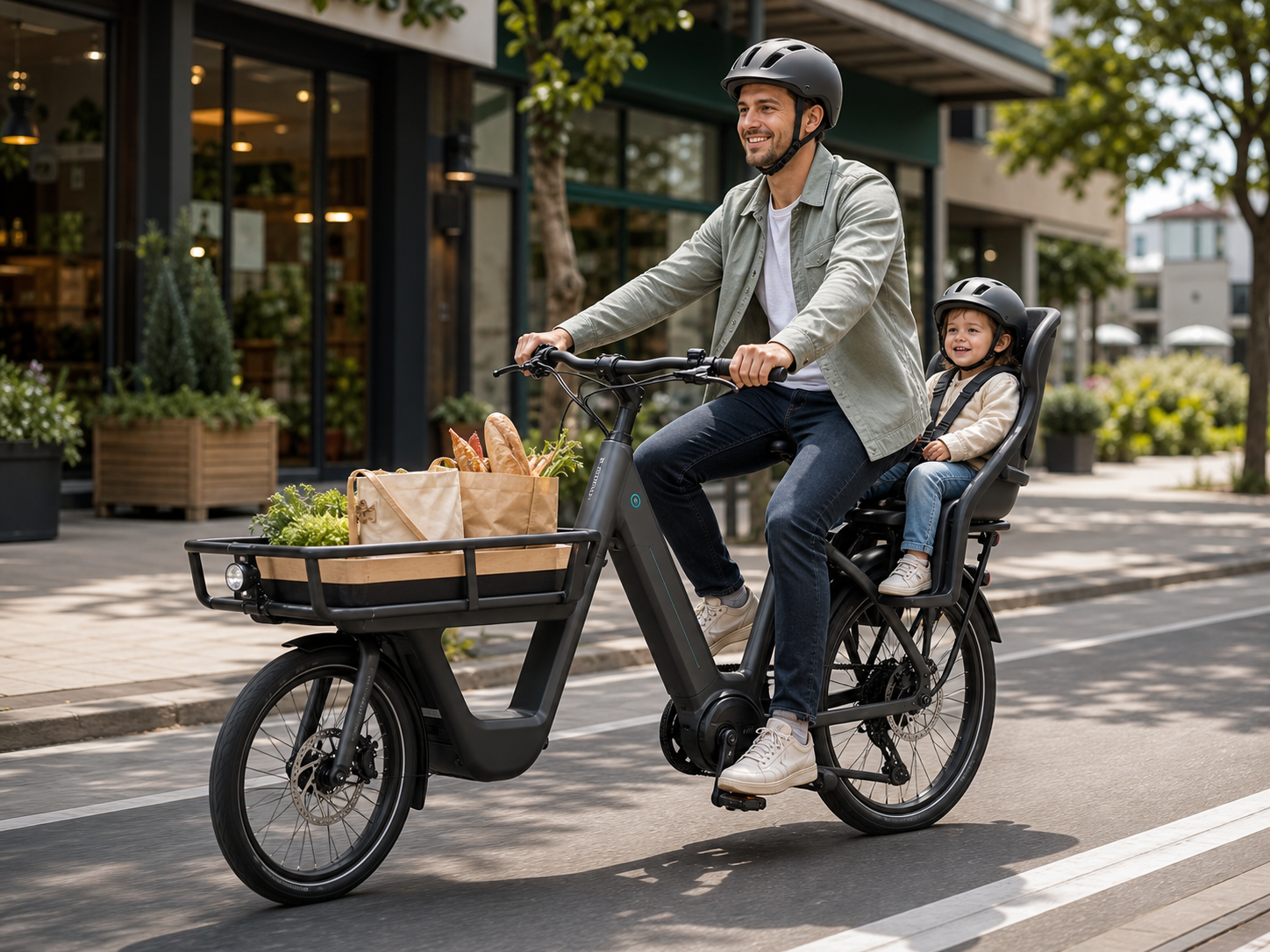 Cargo e-bike used for family and grocery transport