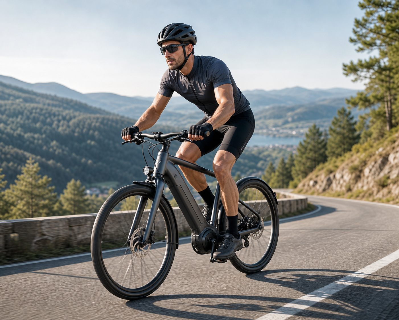Sport rider climbing on an electric performance bike