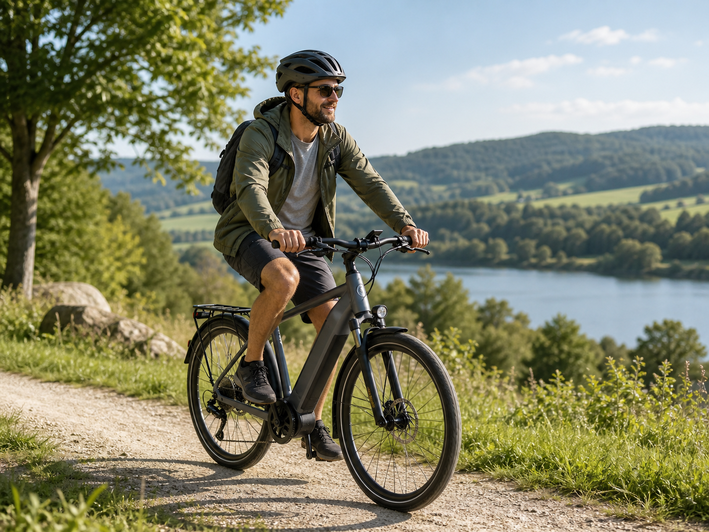 Trekking e-bike on a scenic countryside route